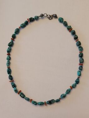 Turquoise Chip Necklace with Coral Accents - Women Jewelry